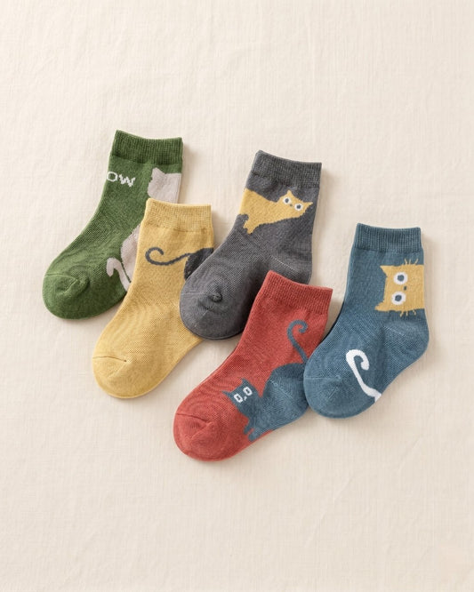 Chaussettes Enfants Motifs Chats — Lot de 5 paires