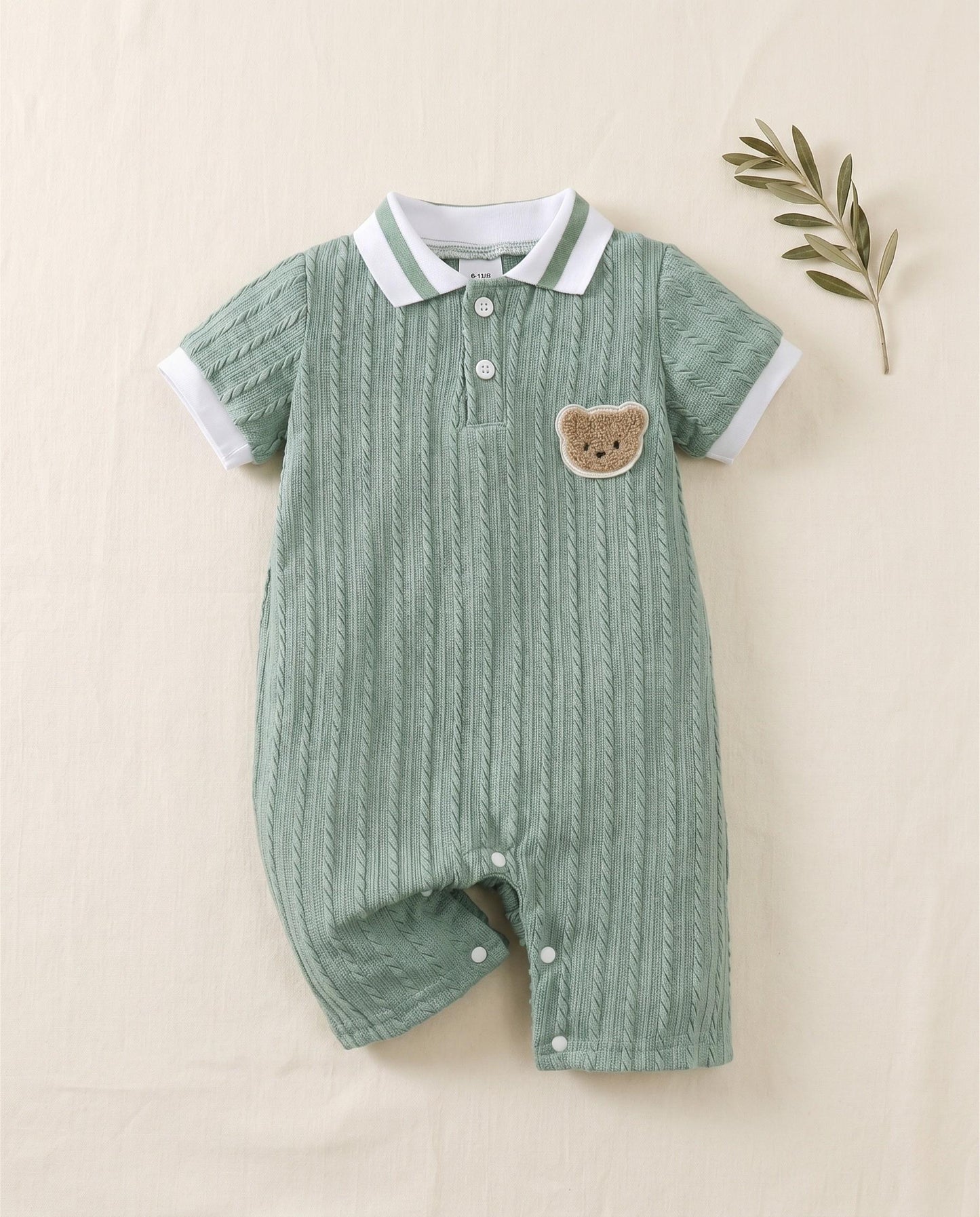 Barboteuse Bébé Ourson — Vert Sauge