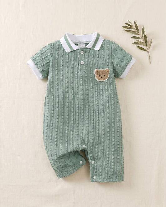 Barboteuse Bébé Ourson — Vert Sauge